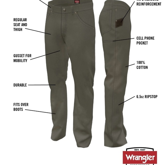 Wrangler Men's Workwear Technician Army Green Pant 36x32 - Picture 6 of 11